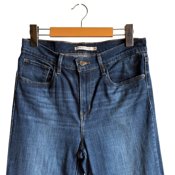 Levi's 724 High Rise Straight Leg Jeans Size 28 Dark Blue Denim - Picture 3 of 16